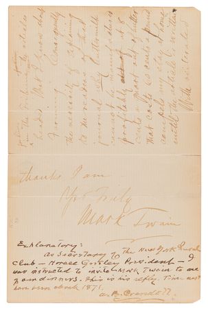 Lot #578 Samuel L. Clemens Autograph Letter Signed as 