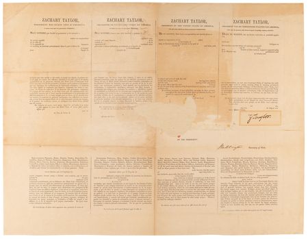 Lot #29 Zachary Taylor Document Signed as President - Unissued Four-Language Ship's Pass - Image 1