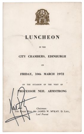 Lot #525 Neil Armstrong Signed Menu - Image 1