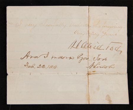 Lot #33 Abraham Lincoln Autograph Endorsement Signed as President, Endorsing Former Ohio Governor David Tod - Image 3