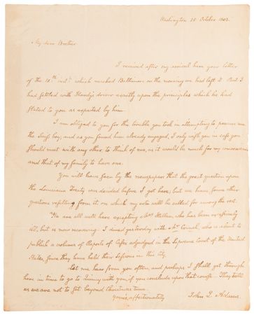 Lot #18 John Quincy Adams Autograph Letter Signed on the Louisiana Purchase: 