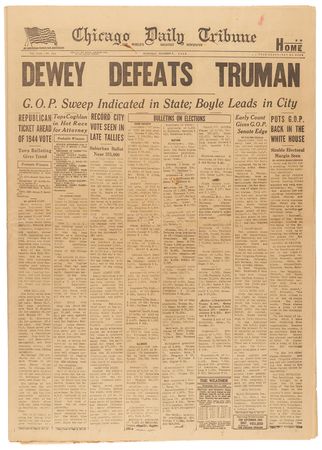Lot #52 Harry S. Truman: 'Dewey Defeats Truman' Chicago Tribune Newspaper – Complete Issue - Image 1