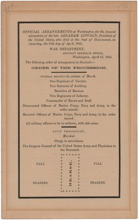 Lot #153 Abraham Lincoln Funeral Program with Order of the Procession for Washington, D.C. - Image 1