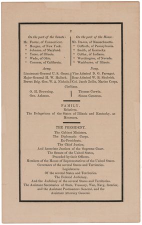 Lot #153 Abraham Lincoln Funeral Program with Order of the Procession for Washington, D.C. - Image 2