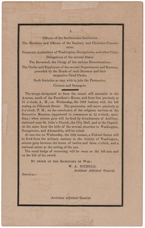 Lot #153 Abraham Lincoln Funeral Program with Order of the Procession for Washington, D.C. - Image 3