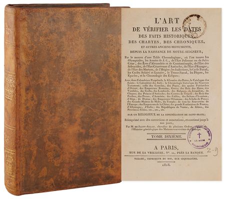 Lot #448 Napoleon's Personally-Owned Book from His Library at St. Helena - L'Art de Vérifier les Dates des Faits Historiques - Image 1