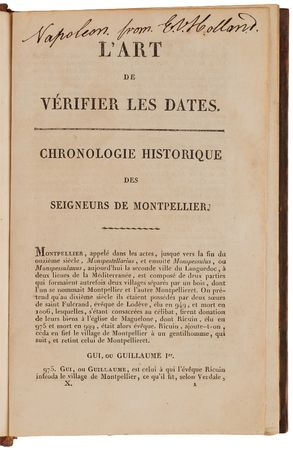 Lot #448 Napoleon's Personally-Owned Book from His Library at St. Helena - L'Art de Vérifier les Dates des Faits Historiques - Image 5