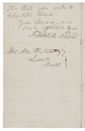 Lot #174 Franklin Pierce Autograph Letter Signed, Pondering His Wife's Death from Tuberculosis: 