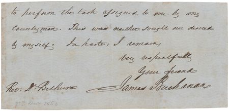 Lot #79 James Buchanan Partial Autograph Letter Signed on His Election as President: 