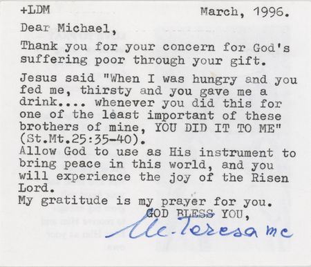 Lot #404 Mother Teresa Typed Letter Signed: 