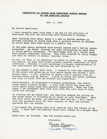 Lot #177 Ronald Reagan (2) Signed Souvenir Statements Announcing His Alzheimer's Diagnosis - Image 2