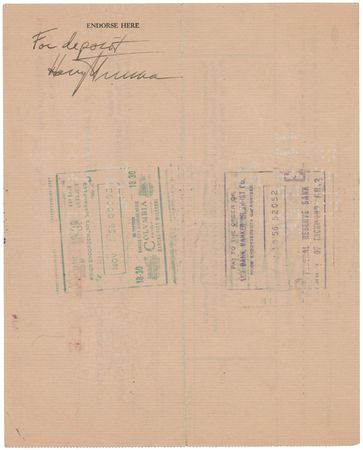 Lot #207 Harry S. Truman Twice-Signed Check from the Democratic National Committee - Image 2