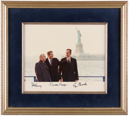 Lot #66 Ronald Reagan, George Bush, and Mikhail Gorbachev Signed Photograph - Image 1
