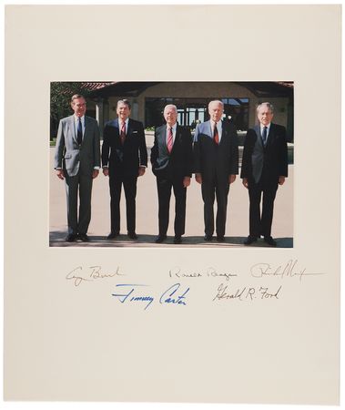 Lot #68 Five Presidents Signed Photograph - Nixon, Ford, Carter, Reagan, and Bush - Image 1