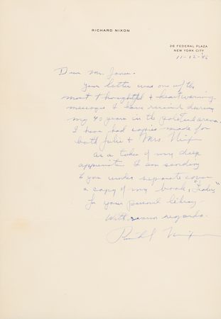 Lot #163 Richard Nixon Autograph Letter Signed: 