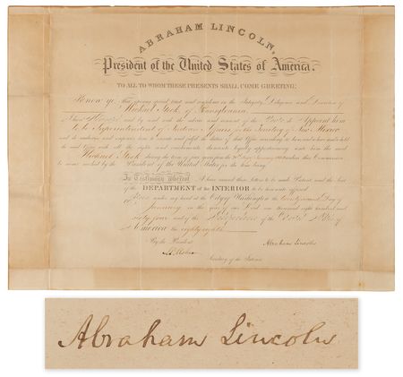 Lot #31 Abraham Lincoln Document Signed as President, Appointing a 