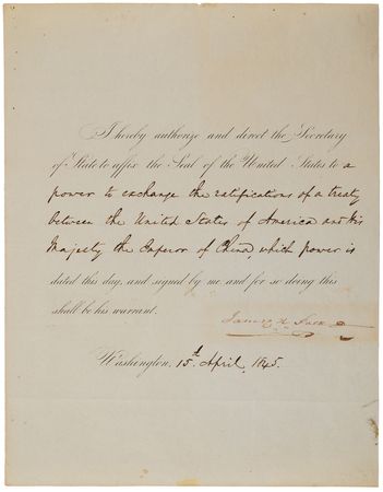 Lot #25 James K. Polk Document Signed as President, Exchanging Ratifications of the Treaty of Wanghia - The First Formal Treaty Between China and the United States - Image 1