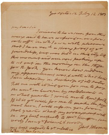 Lot #13 Louisiana Purchase: James Monroe Autograph Letter Signed, Preparing to Depart for France to Negotiate the Purchase of New Orleans: 