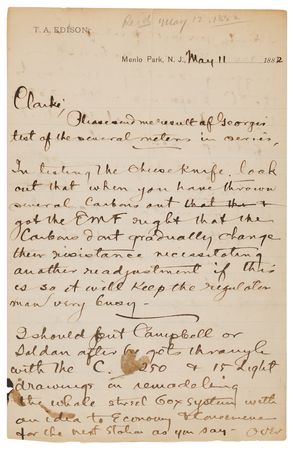 Lot #309 Thomas Edison Autograph Letter Signed on the Installation of Electric Lighting in New York City - Image 2