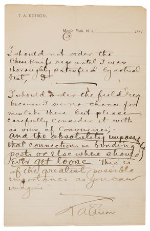 Lot #309 Thomas Edison Autograph Letter Signed on the Installation of Electric Lighting in New York City - Image 6