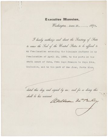 Lot #158 William McKinley Document Signed as