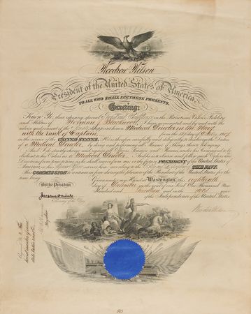Lot #226 Woodrow Wilson War-Dated Document Signed as President - Appointing a Medical Director in the Navy - Image 1