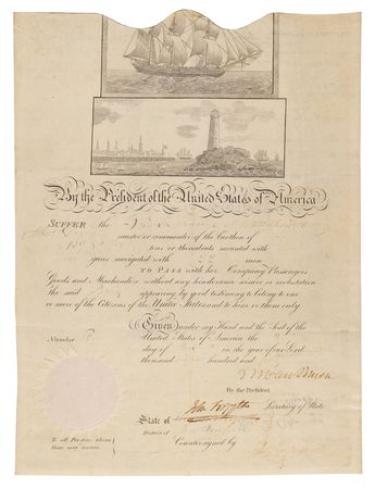 Lot #212 Martin Van Buren Document Signed as President - Scalloped-Top Ship's Pass - Image 1