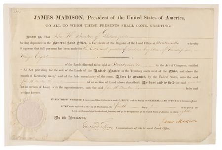 Lot #156 James Madison Document Signed as President - Image 1
