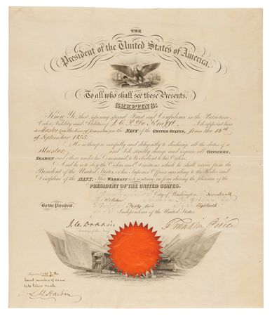 Lot #173 Franklin Pierce Document Signed as President, Appointing a Master in the Navy - Image 1