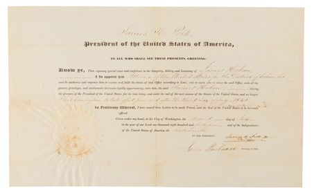 Lot #27 James K. Polk and James Buchanan Document Signed as President and Secretary of State, Appointing the White House Architect's Son as U.S. Attorney - Image 1