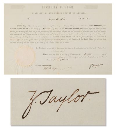 Lot #28 Zachary Taylor Document Signed as President, Appointing a Justice of the Peace for Washington, D.C. - Image 1