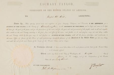 Lot #28 Zachary Taylor Document Signed as President, Appointing a Justice of the Peace for Washington, D.C. - Image 2