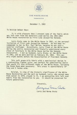 Lot #129 Jacqueline Kennedy White House Restoration Fabric - Image 3