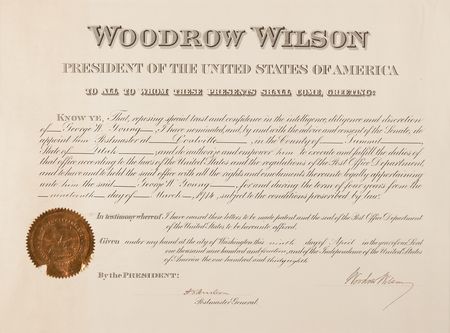 Lot #228 Woodrow Wilson Document Signed as President, Appointing a Postmaster - Image 2