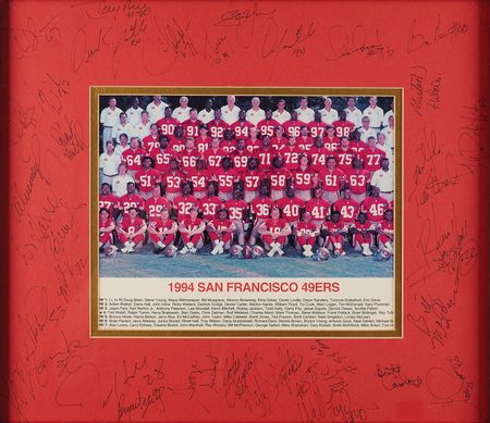 Lot #802 San Francisco 49ers NFL Championship Team (1994) - Framed Display of (30+) Signatures - Image 2