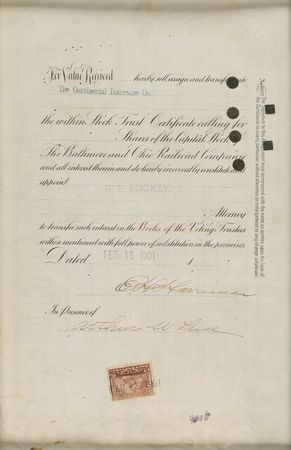 Lot #377 E. H. Harriman Signed 'Baltimore and Ohio Railroad Company' Stock Certificate - Image 3