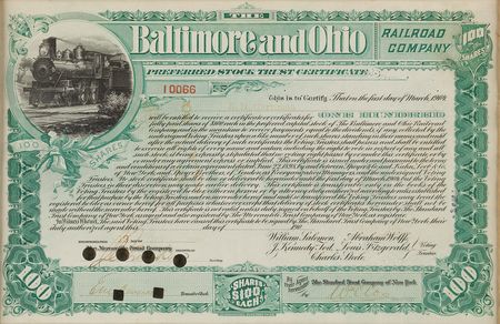 Lot #377 E. H. Harriman Signed 'Baltimore and Ohio Railroad Company' Stock Certificate - Image 5
