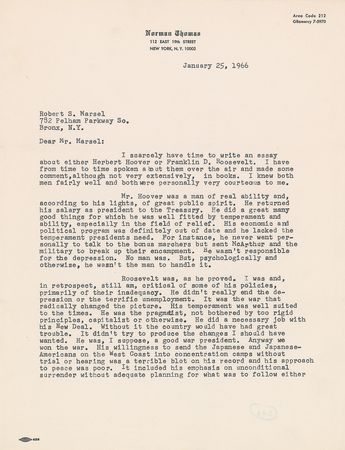 Lot #424 Norman Thomas Typed Letter Signed on Hoover and FDR: 