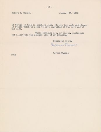 Lot #424 Norman Thomas Typed Letter Signed on Hoover and FDR: 