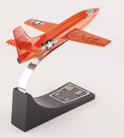Lot #513 Chuck Yeager (2) Signed Items - ‘Glamorous Glennis’ Bell X-1 Model and Stamp Block - Image 4