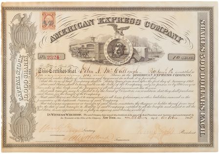 Lot #437 Henry Wells and William Fargo Signed 'American Express Company' Stock Certificate - Image 1
