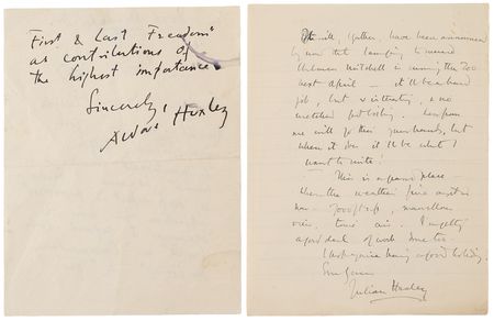 Lot #597 Aldous and Julian Huxley (2) Autograph Letters Signed - Image 2