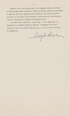Lot #101 Dwight D. Eisenhower Signed Souvenir Typescript - 'Acceptance Address' for the Presidential Nomination - Image 3