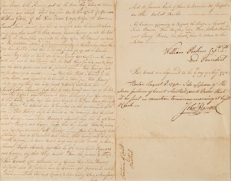 Lot #237 John Hancock Document Signed, Endorsing Castle Island Court Martial Sentences for a Prison Arsonist and Would-Be Escapees - Image 2