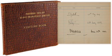Lot #275 Queen Elizabeth II, Prince Philip, and King Charles III Signed Visitor's Book - Image 1
