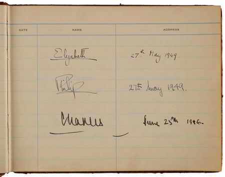 Lot #275 Queen Elizabeth II, Prince Philip, and King Charles III Signed Visitor's Book - Image 4