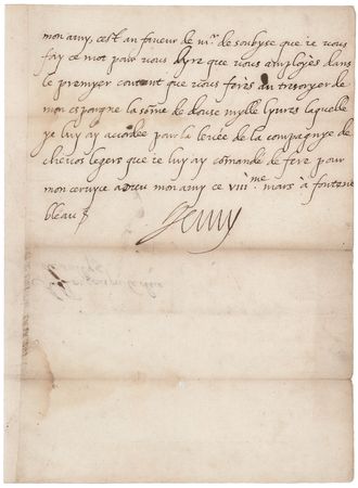 Lot #393 King Henry IV Autograph Letter Signed to the Duke of Sully - Image 1