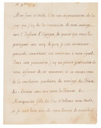 Lot #273 King Louis XV Letter Signed to the Elector of Bavaria on His Impending Royal Marriage: 