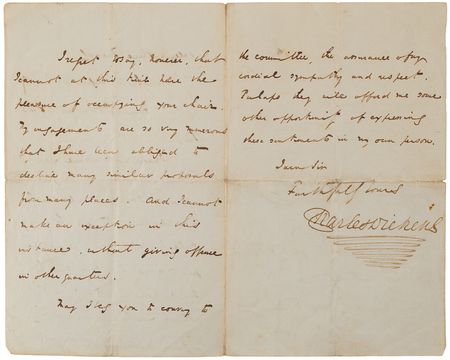 Lot #580 Charles Dickens Autograph Letter Signed, Declining a Position at the Crosby Hall Institution - Image 2