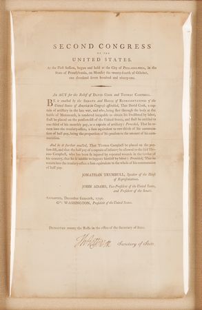 Lot #5 Thomas Jefferson Document Signed as Secretary of State, Granting a Pension to a Revolutionary War Officer 